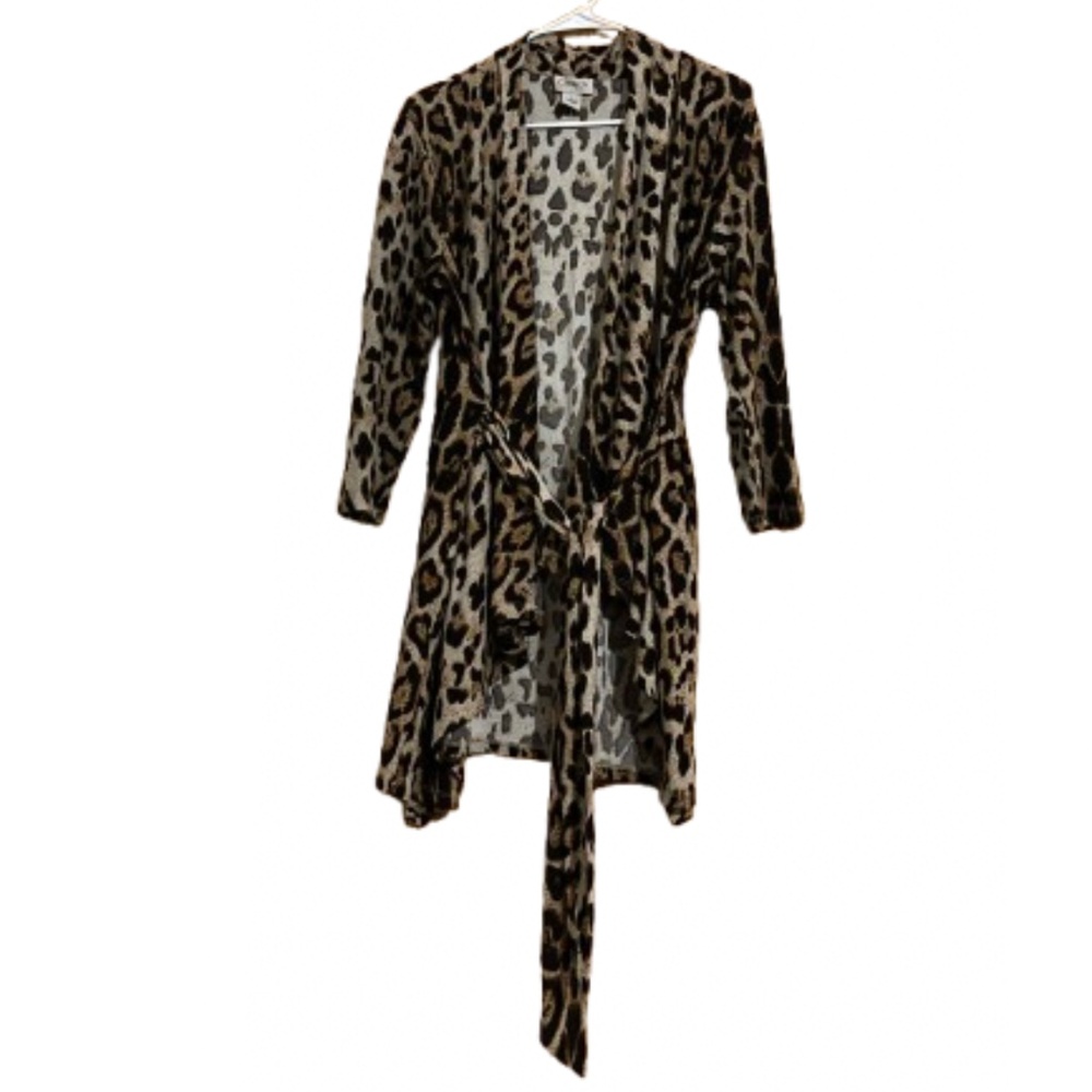 Carmen Marc Valvo Women’s Leopard Print Wrap Around Tunic Cardigan Sz-L